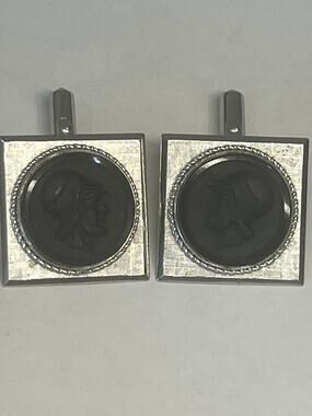 Vintage Sterling Silver Destino Black Roman Soldier Cameo Cufflinks 2.4cm